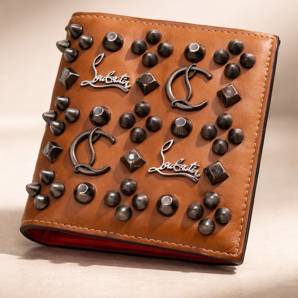 Christian Louboutin Studded Compact Bifold Wallet | RED INTERIOR
